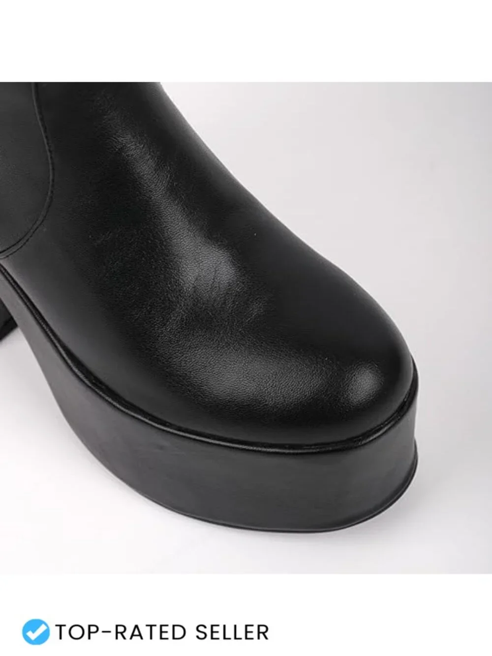 Faux Leather Platform Ankle Boots Chunky Block Heel Round Toe Side Zip